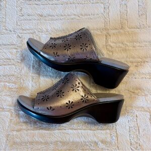 Alegria Bronze Floral Cutout Mules/Sandals